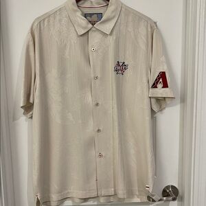 Tommy Bahama Elegant Cream Short Sleeve Shirt with Red Stitching AZ Diamondbacks